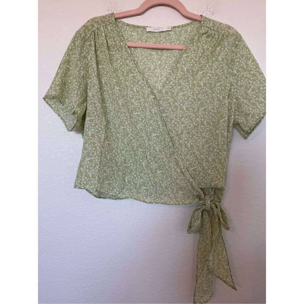 Lush Ranya Faux Wrap Short Sleeve  Blouse w/Tie - New